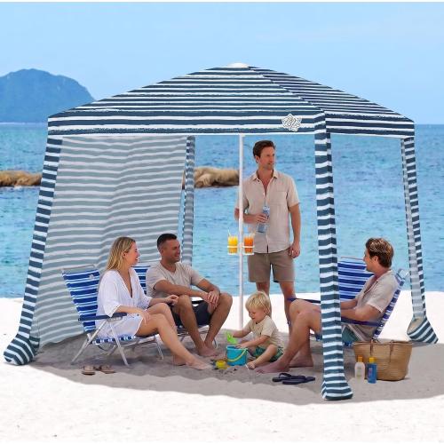 Beach Cabanas for Sand, Foldable Beach Canopy with Sandbags 8' | 43 Compact Fold, 8' x 8' Fits 6 Person, UPF 50 , Wind-Resistant, Privacy Side Wall, Easy Setup, 6.5-8' Adjustable Height