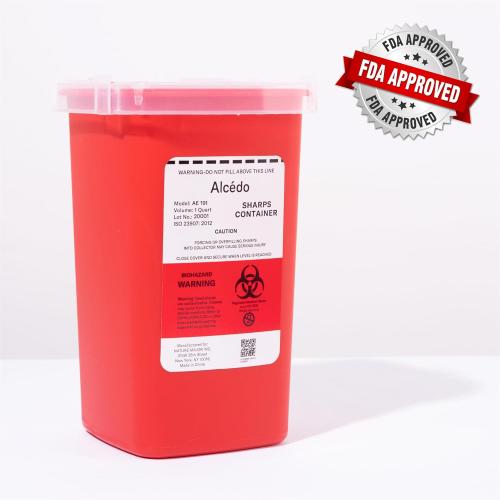 Alcedo Sharps Container for Home Use 1 Quart (1-Pack) | Biohazard Needle and Syringe Disposal | Small Portable Container for Travel and Professional Use