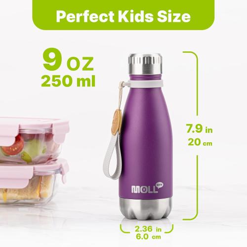 Kids Water Bottle-9 oz Small Water Bottle for School Stainless Steel Vacuum Insulated Leak Proof Cola Shape Mini Water Bottle for Boys Girls(Dark Purple)