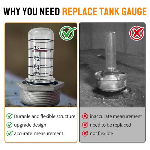 Oil Tank Gauge Fuel Level Gauge Fit for 275, 330 Vertical Oil Tank Compatible with 1 1/2”, 2” Hole