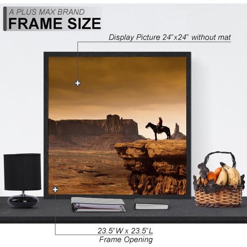 A PLUS MAX Square 24x24 Frame, Black Engineered Wood Picture Frame for 24 x 24 Picture Poster Photo, Light Weight 24 by 24 Frame with Wood-grain for Wall - 1 Pack/Black/24 x24