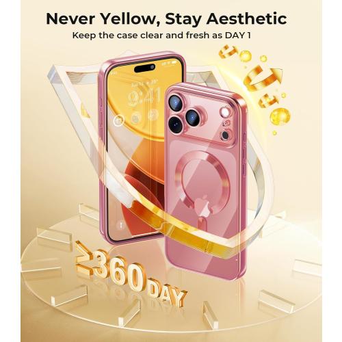 for iPhone 17 Pro Max Case with 1x Screen Protector, [Compatible with MagSafe] [Integrated Camera Protection], Non Yellowing Slim Cute Women Girly Magnetic Cover for iPhone 17 Pro Max, Pink