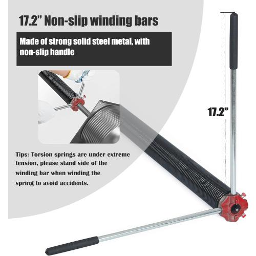 Garage Door Torsion Spring Set, Pair of 2 Electrophoresis Coated Garage Door Spring Replacement with 2 Non-Slip Winding Bars and Bearing, Minimum 16000 Cycles (.218x2x26)