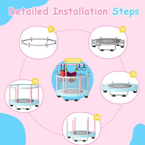 55 Toddler Mini Trampoline for Kids, Indoor Outdoor Toys with Swing, 440lbs Baby Kids Trampoline, Gymnastics Bar, Birthday Gifts for Boy Girl Age 1-8