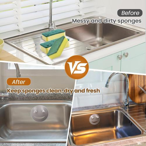 Semcide Sponge Holder, Stainless Steel Sink Caddy w/Suction Cup Installation, Sponge Organizer for Kitchen/Bathroom Sink, Self Draining, Dishwasher Safe for Holding Sponges, Silver(1-Pack)