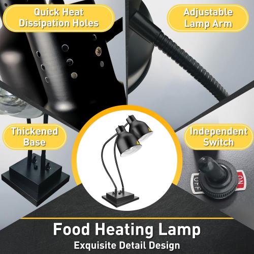Food Heat Lamp,Commercial Food Warmer Lamp,Portable Electric Heat Lamp for Food,Dual Head Food Warming Light for Catering Food Service Restaurant Buffet Kitchen with Extra Bulb