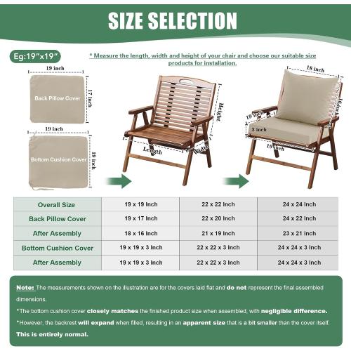 Outdoor Chair Cushions 8pk, Waterproof Backrest and Deep Seat Cushion Set for Patio Furniture, Outdoor Sofa Replacement Cushions with Removable Cover, 24 x 24 Inch, Cream