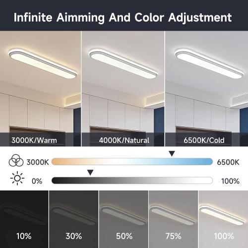 Smart LED Ceiling Light,36.2In Dimmable Modern Metal Linear LED Ceiling Lamp,Flush Mount Wraparound Shape Lighting Fixture with Remote Control for Kitchen Dining Room & Laundry 55W