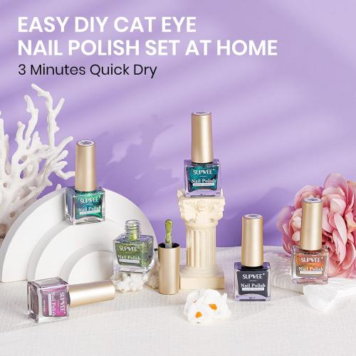 9D Magnetic Nail Polish Set, Cat Eye Nail Polish Non Gel with Magnet, Multi-Color Holographic Glitter Cateye Nail Lacquer Quick Dry High Glossy DIY Salon Gift for Women Girl