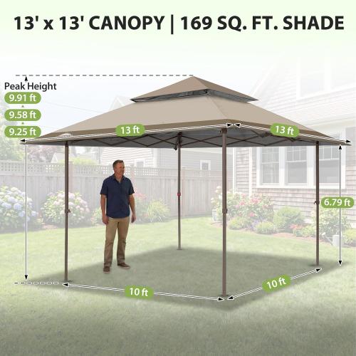 EAGLE PEAK 13x13 Straight Leg Pop Up Canopy Tent Instant Outdoor Canopy Easy Single Person Set up Folding Shelter w/Auto Extending Eaves 169 Square Feet of Shade (Beige)
