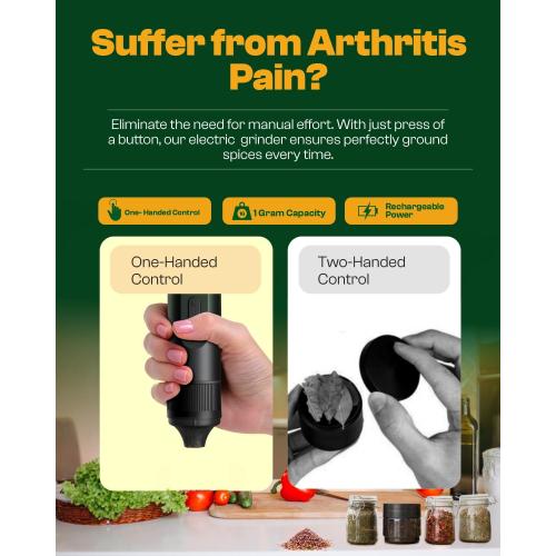 Black and Green K1 2024 Electric Kitchen Grinder Automatic Spice Mill Rechargeable Battery Powered For Grinding up to 1 Gram