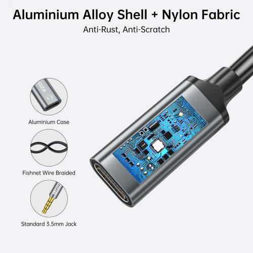 USB C Female to 3.5mm Male Audio Cable Cord Analog Cable
