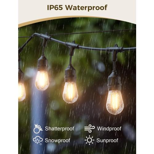 XMCOSY  Smart Outdoor String Lights, 123Ft LED Patio Lights Waterproof IP65, App Control, Compatible with Alexa, Dimmable Edison Bulbs Outdoor Light for Yard Porch Bistro Outside