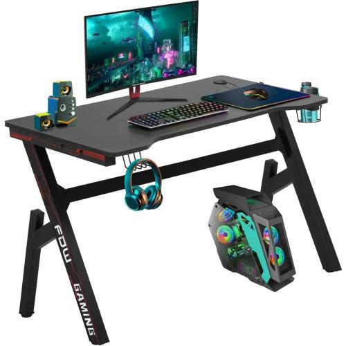 FDW Computer Desk,Gaming Desk 45.2 inches Student PC Desk Writing Desk Office Desk Extra Large Modern Ergonomic Racing Style Table Workstation Carbon Fiber Cup Holder Headphone Hook