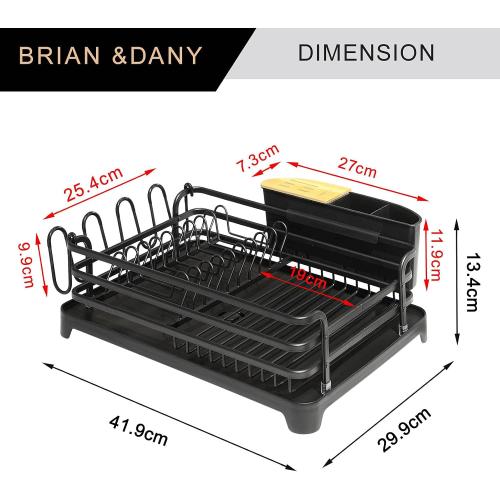 Dish Drying Rack, Dish Racks for Kitchen Counter, Dish Drainer with Removable Cutlery Holder & Cup Holder, 16.5 L x 11.8 W, Black