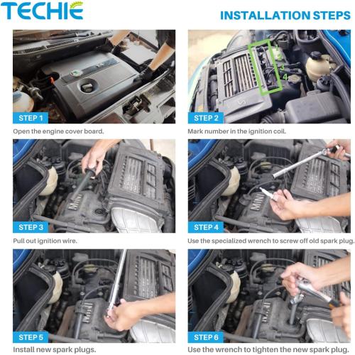 TECHIE 4PCS E8RC-10 Spark Plug Replace for NGK BR8HS-10(1134) Marine, Motorcycle Spark Plug,for DENSO TR24-10,for Yamaha 94702-00247,for MERCURY 33-824406 8, for SUZUKI 09482-00370 (4)