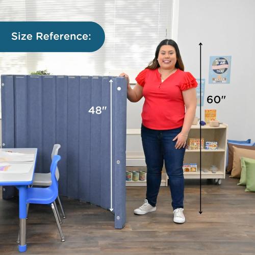 Children’s Factory 48 x 6' Quiet Divider With Sound Dampening Panels, Freestanding Room Divider Wall, Slate Blue