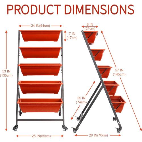 EDOSTORY 4.5 FT Height Vertical Garden Planter Removable Brick Red Raised Bed Box with 5 Container Boxes,Digging Claw Gloves,Trowel,Purning Shears for Outdoor Vegetables Flowers