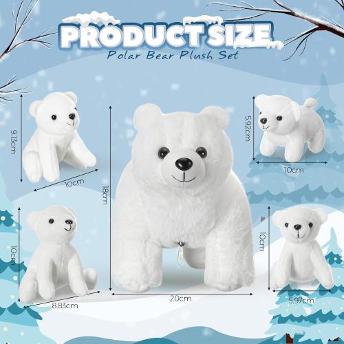 Syhood 5 Pcs Polar Bear Plush Set 12 Inch Mommy Polar Bear Stuffed Animal with 4 Plush Bear Babies Cuddly Bear Gifts for Boys Girls Christmas Birthday Decoration (Realistic Style)