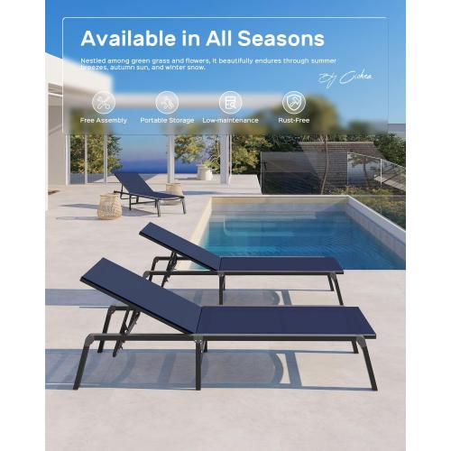 Aluminum Chaise Lounge Ourdoor - Foldable & Assemble Free Outdoor Lounge Chair with 5 Adjustable Backrest, Patio Lounge Chair for Outside Poolside Beach Pool, Navy Blue