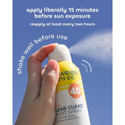 Seaweed Bath Co. Clear Guard SPF 40 Sport Broad Spectrum Sunscreen, 6 oz | Quick Dry, Air-Powered Spray, Natural Tropical Scent, With Sustainably Harvested Seaweed, Aloe, Avocado Oil
