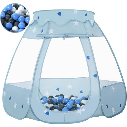Baby Ball Pit for Toddler with 50 Balls, Kids Pop Up Play Tent for Girls, Princess Toys Gifts for Children Indoor & Outdoor Playhouse (Greyish-Blue: Gray/White/Babyblue, 109x90cm/50 Balls)