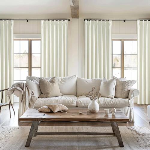 Cream White Blackout Drapes 96 Inches Long 2 Panels, Linen Room Darkening Fabric Thick for Bedroom Viral Pinch Pleated Window Curtains 96 Inches Long with Hooks Sound Deadening Insulated Thermal Cute