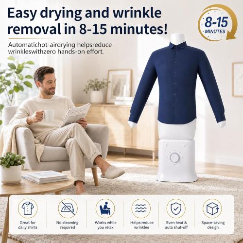 Portable Automatic Garment Dryer & Ironing Machine, Hands-Free Clothes Wrinkle Remover with Hot Air, Fast Drying for Shirts and Pants, Space-Saving Apartment & Dorm Essentials