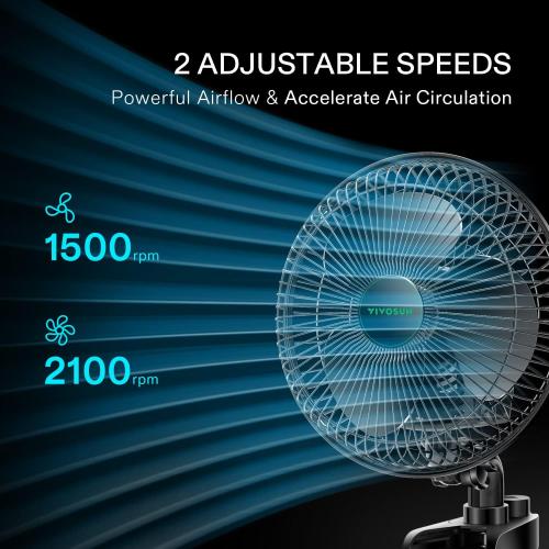 Size 6 Color Black VIVOSUN AeroWave A6 6-Inch Clip-on Fan, Patented Portable Indoor Fan with Clip, 2-Speed Adjustment, Cord, Strong Airflow but Low Noise, and Fully-Adjustable Tilt for Grow Tent, Black, 1-Pack