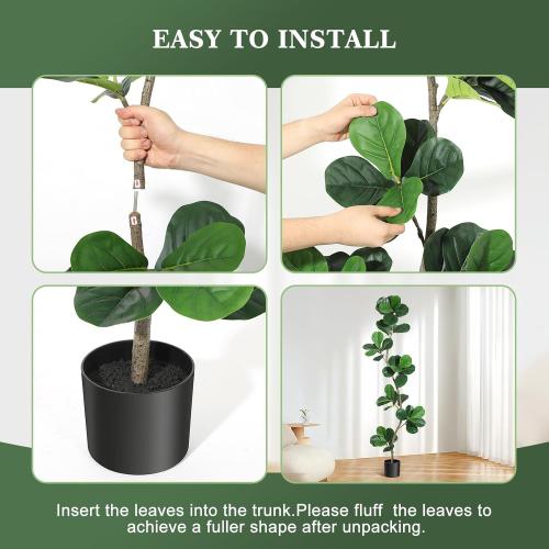 GarveeHome Artificial Fiddle Leaf Fig Tree - 6 ft Fake Plant with Black Nursery Planter, Large Fake Tree for Home or Office Decor - Artificial Plants Indoor Outdoor, Housewarming Gift