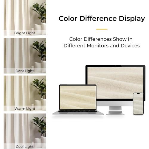 INOVADAY 100% Blackout Curtains for Bedroom, Black Out Curtains 84 Inch Long, Clip Rings Linen Blackout Drapes, Thermal Insulated Room Darkening for Living Room, 2 Panels - Cream,W50xL84
