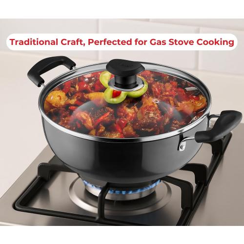 Vinod Black Pearl Hard Anodized Deep Kadhai with Glass Lid – Black - 3.1 Liters (3.2 Quarts) – 24cm – Riveted Handles - Multi-Use Pot/ Wok - Suitable For Indian Cooking, Sauces, Pasta, Stews, Soups‼️missing glass lid‼️