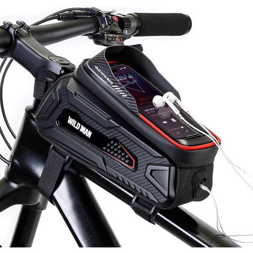 WILD MAN Bike Bag Bike Phone Bag EVA Waterproof Front Frame bag Top Tube Handlebar Bag Bicycle bag Bike Accessories Holder Compatible Phones Under 6.8(Black)