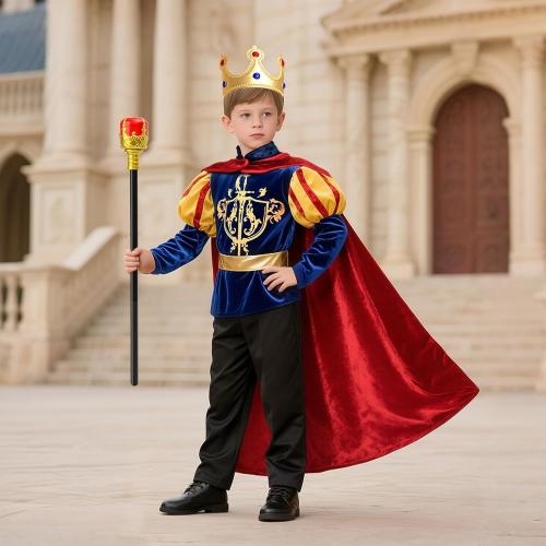 G.C Boys King Prince Charming Costume with Cape Kids Royal Dress Up Outfits Halloween Cosplay Role Play Birthday Gifts