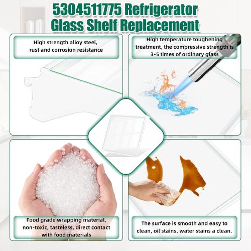 Upgraded 5304511775 Refrigerator Tempered Glass Shelf Assembly Replacement Compatible with Frigidaire Side-by-Side Refrigerator Glass Shelf Replace FFSS2615TD0 FFSS2615TD1 Refrigerator Parts
