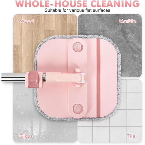 KZKR Square Spin Mop and Bucket Set with Self Separation Dirty and Clean Water System,Self Wringing 360° Rotating Mops Head for Home Floors Cleaning (2.0 mop Bucket Set with 2 Pads)