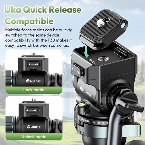 Black ULANZI JJ06 73.6 Carbon Fiber Video Tripod, Horizontal Tripod w Central Column,Handle and UKA Quick Release Plate for Cameras/DSLR/Camcorder, Dual 360° Pan Head, Weight 3.88 lbs, Maxload 39.7 lbs