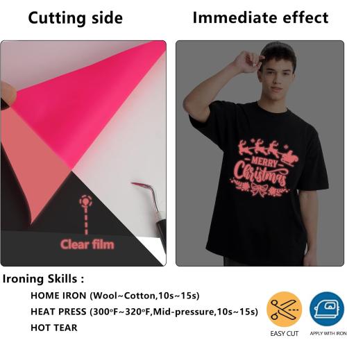 HTVVETUR Glow in The Dark HTV Heat Transfer Vinyl Roll 12 Inch by 5 Feet Iron on DIY for T-Shirt PU Stretch Elastic HTV Vinyl (Dark in Glow Neon Pink, 5FT)