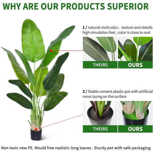 HAIHONG Artificial Bird of Paradise Plant, Fake Tree with Realistic Leaves and Durable pots, Adjustment-Free Branches Artificial Tree for Indoor Outdoor Home Decor (5FT 2Packs)