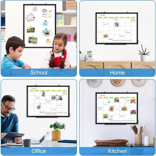 Dry Erase Calendar Whiteboard for Wall, WALGLASS 36 x 24 Magnetic White Board, Monthly Dry Erase Calendar with Silver Aluminum Frame, Double-Sided Hanging Portable Board for Office, Home, School