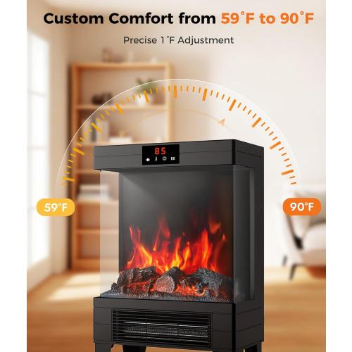 Electric Fireplace Stove Heater - Freestanding Fireplace Heater for Indoor Use with Realistic 3D Flame, Adjustable Thermostat & Remote, Quiet, Timer for Living Room and Bedroom