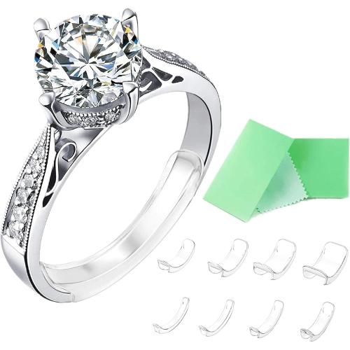 Feramox Ring Size Adjuster for Loose Rings, Invisible Clip-on Guards(8 pcs) | Stops Slipping, Patented Clear Clip-on Sizers in 8 Sizes, Fit Band Width 1mm-10mm, Invisible & Comfortable for Daily Wear