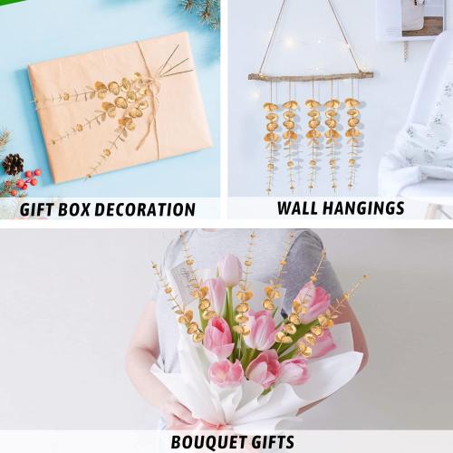 FOIMAS Gold Artificial Eucalyptus Stems,36pcs Faux Eucalyptus Branches Leaves Decor for Floral Arrangement Wedding Bouquet Home Decoration