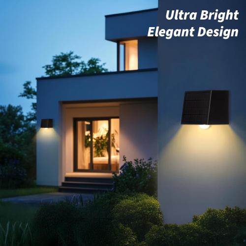 Solar Sconce Lights Outdoor, High Brightness Front Porch Lights, Stainless-Steel Wall Mounted Waterproof, Modern Black Exterior Lighting for Outside Entryway, Door, Yard, Warm White 2Pk