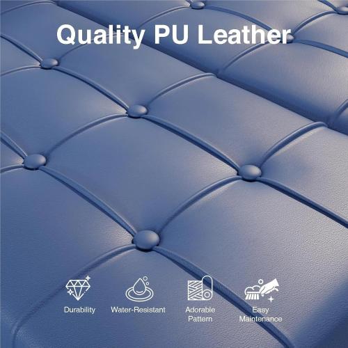 Ottoman Stool Square Ottoman Storage Bench Faux Leather Lift Top Upholstered Footrest Stool for Living Room(Blue)