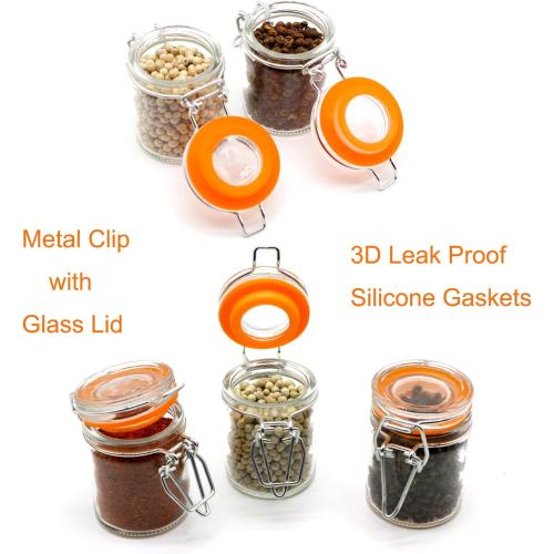 1.7 oz Mini Glass Spice Bottles, 24 Pack Small Glass Jars with Airtight Lid and Leak Proof Rubber Gasket, Empty Spice Containers with Labels for Home and Kitchen