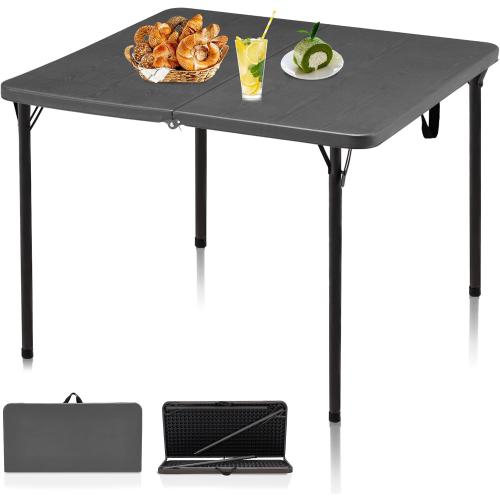 Kasunpul 34 Folding Table, Portable Square Folding Card Table with Collapsible Legs & Carrying Handle, Plastic Tables for Camping,Picnic, Office, Party, Grey