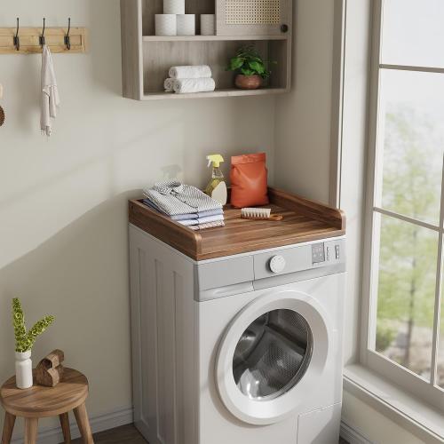 Washer Dryer Countertop, Countertop for Washer and Dryer with Non-Slip Pads and Round Corner Edge Rails, 27.5 D x 27.5 W x 3.2 H, Laundry Room Organization(Chestnut)