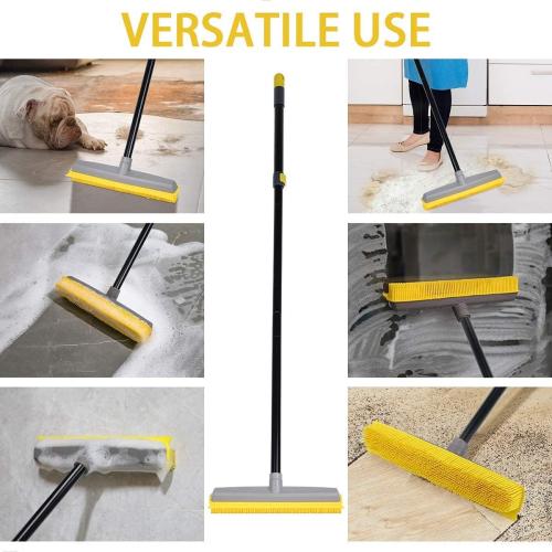 Pet Hair Broom Rubber Broom 59 Long Handle with Build-in Squeegee for Sweeping Hardwood Floor Tile