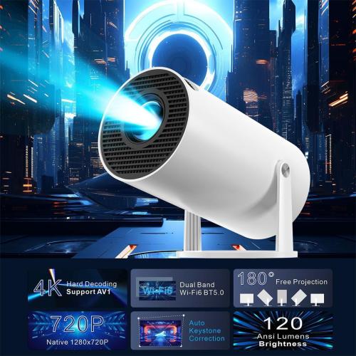 Mini Projector Portable Projector with WiFi6 and Bluetooth 5.0 130-Inch 1080P Support 160 ANSI Auto Keystone Outdoor Home Projector Built-in Android 11.0 OS
